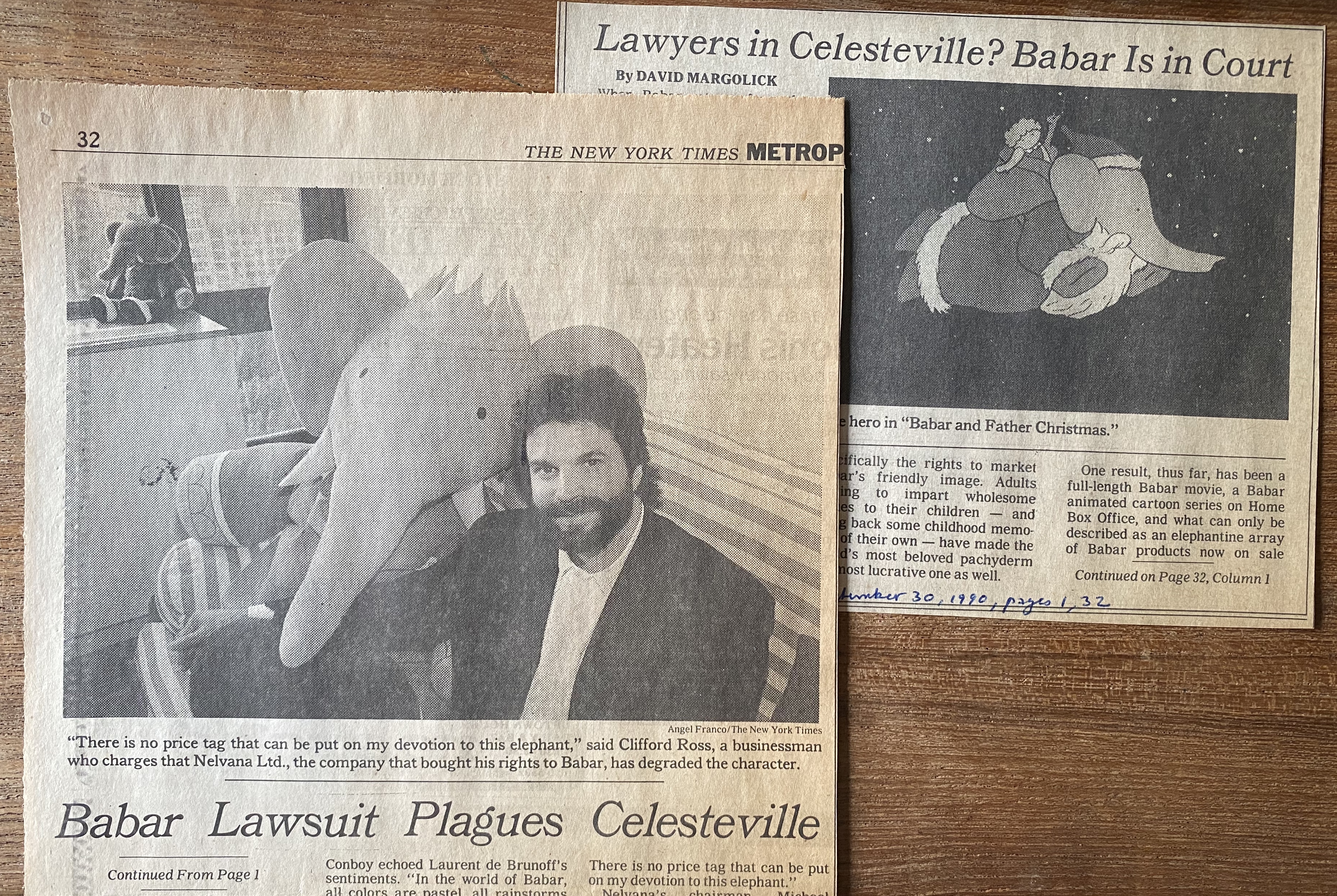 Jean de Brunhoff). David Margolick. Lawyers in Clesteville? Barbar Is in  Court. The New York Times. September 30, 1990. Clipping - J.N. Herlin, Inc.